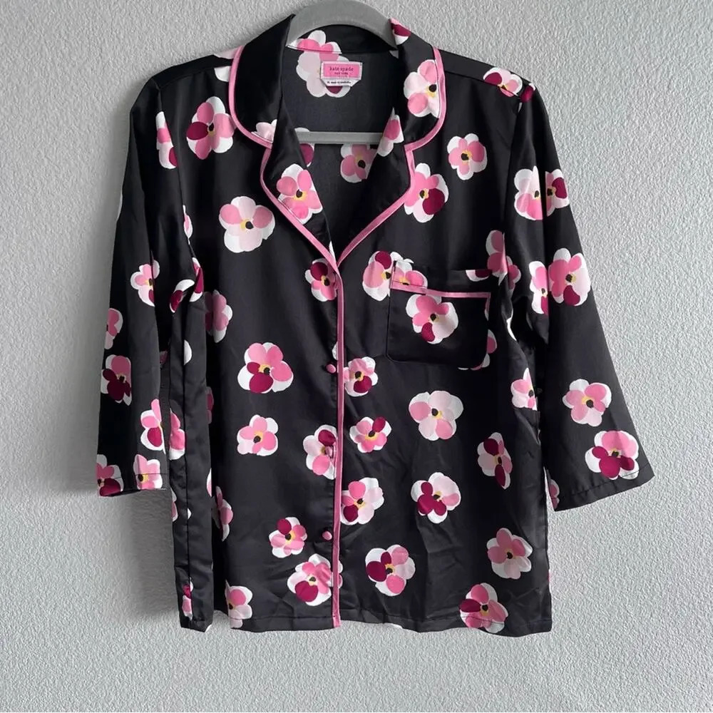 Kate Spade‎ Black Floral Print PJ Top